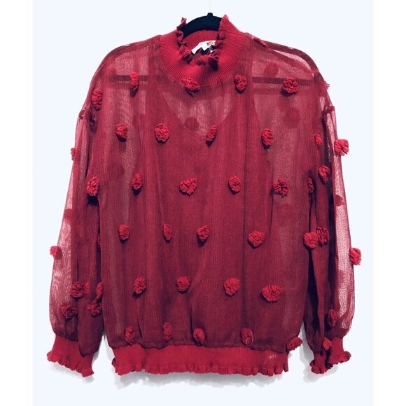 Entro Womens Medium Red Polka Dot Sheer Blouse Boho Festival Cottagecore - Picture 1 of 6